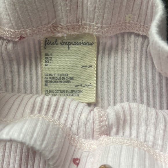 First impressions toddler girl pink ribbed heart print leggings size 2T - Picture 2 of 4